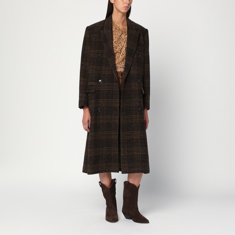 Kaki checked Lexana double-breasted coat