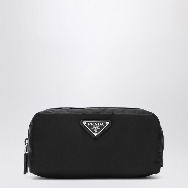 Black Re-Nylon beauty case with logo