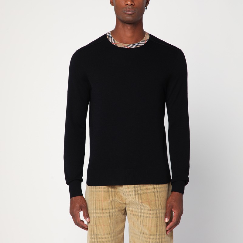 Black wool sweater with check details
