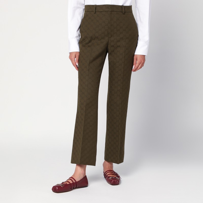 Military green trousers in GG fabric