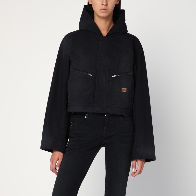 Cropped jacket with hood in black