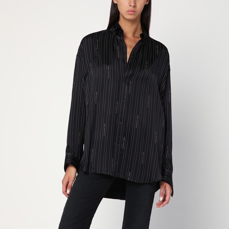 Pinstriped black button-down shirt