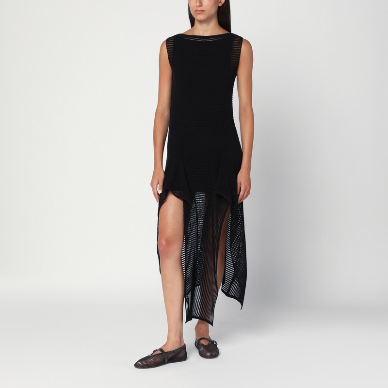 Black knit dress with ruches