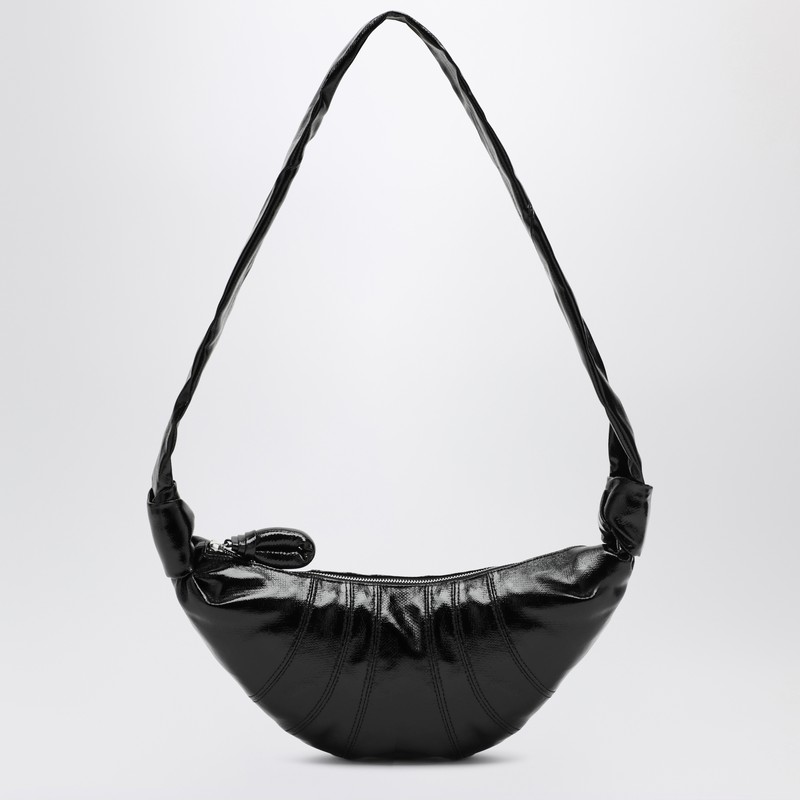 Small Croissant bag in black coated cotton