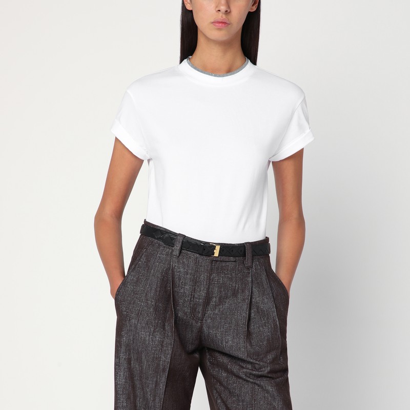 White crew-neck T-shirt with pendant