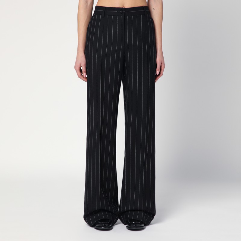 Wide black pinstriped pants