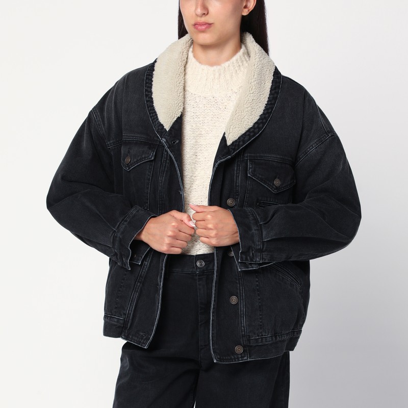 Black Pimia jacket in denim and faux fur