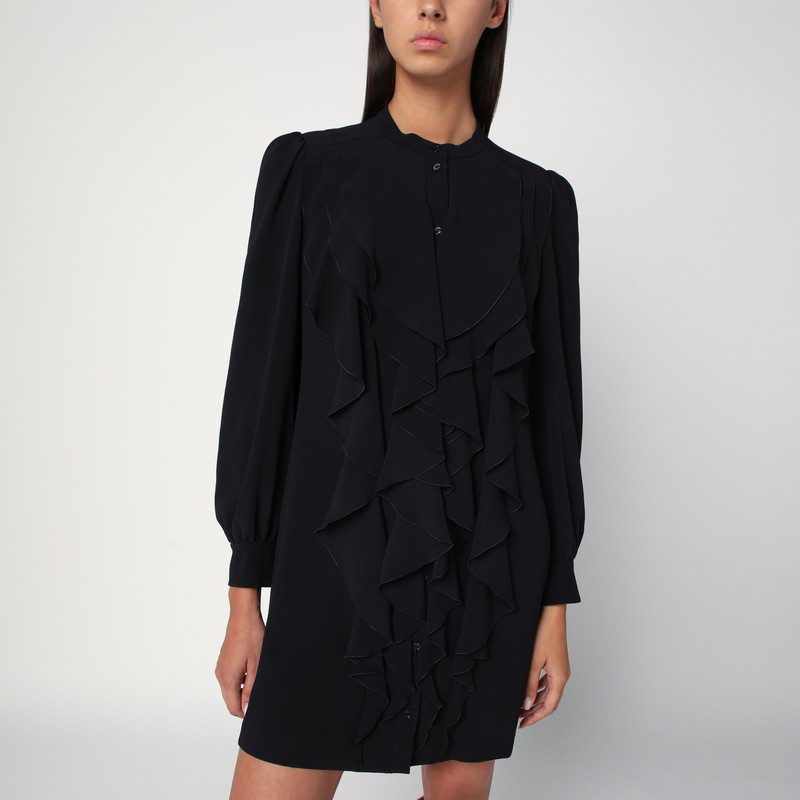 Black ruffled dress in silk blend