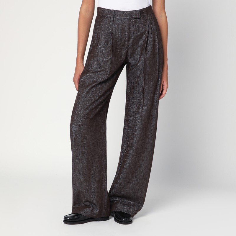 Wide brown trousers in cotton blend