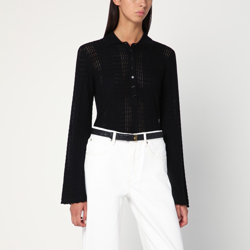 Black polo shirt in wool and cashmere blend