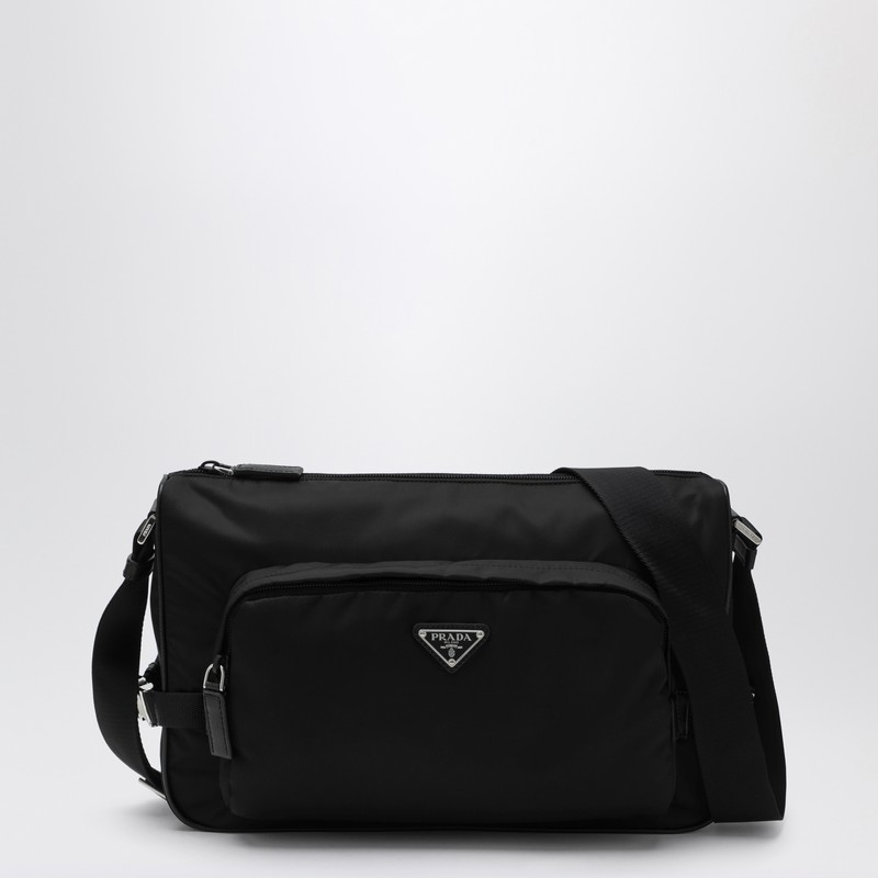 Large black crossbody bag in Re-Nylon and Saffiano