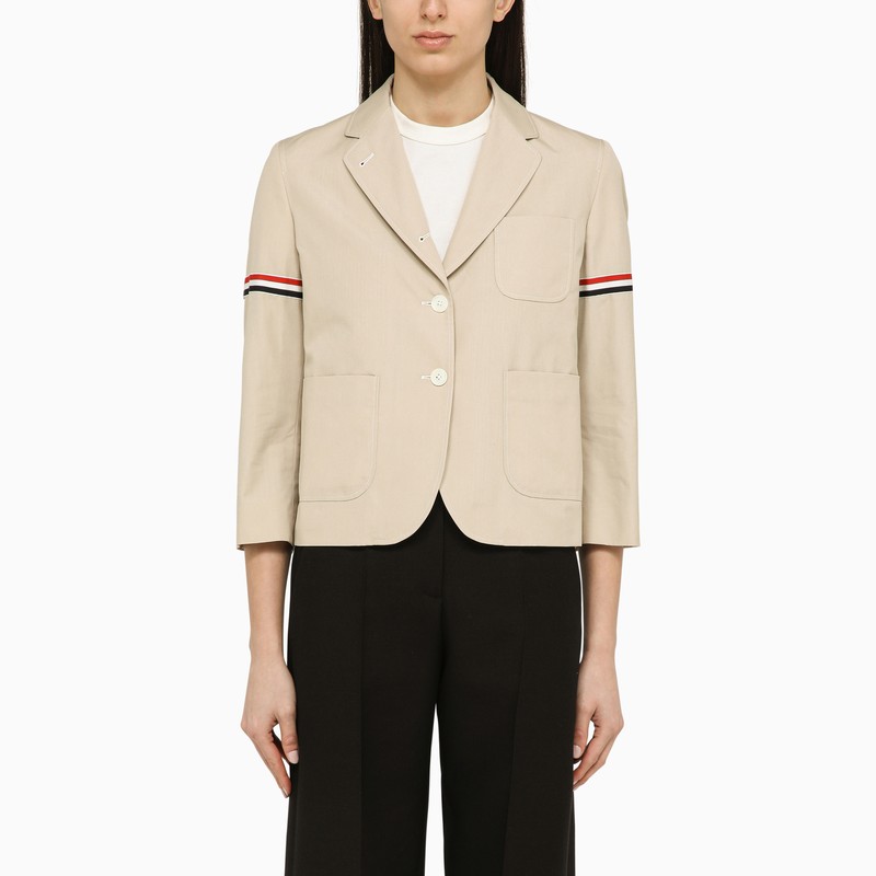 Khaki cotton blend short blazer