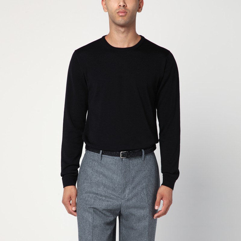 Black crew neck wool sweater