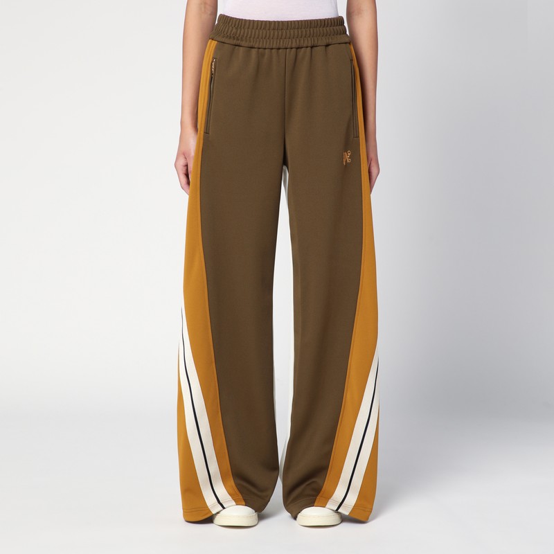 Brown/ochre colour-block wide trousers