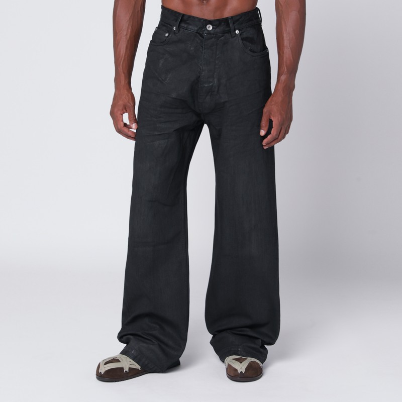 Wide-leg black waxed denim jeans
