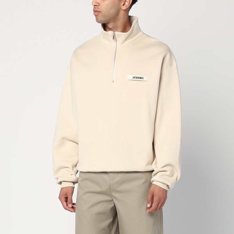 Beige cotton zip-up sweatshirt