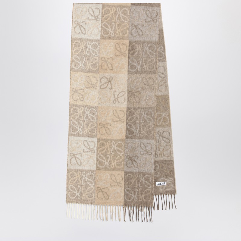 White/beige Anagram wool and cashmere scarf