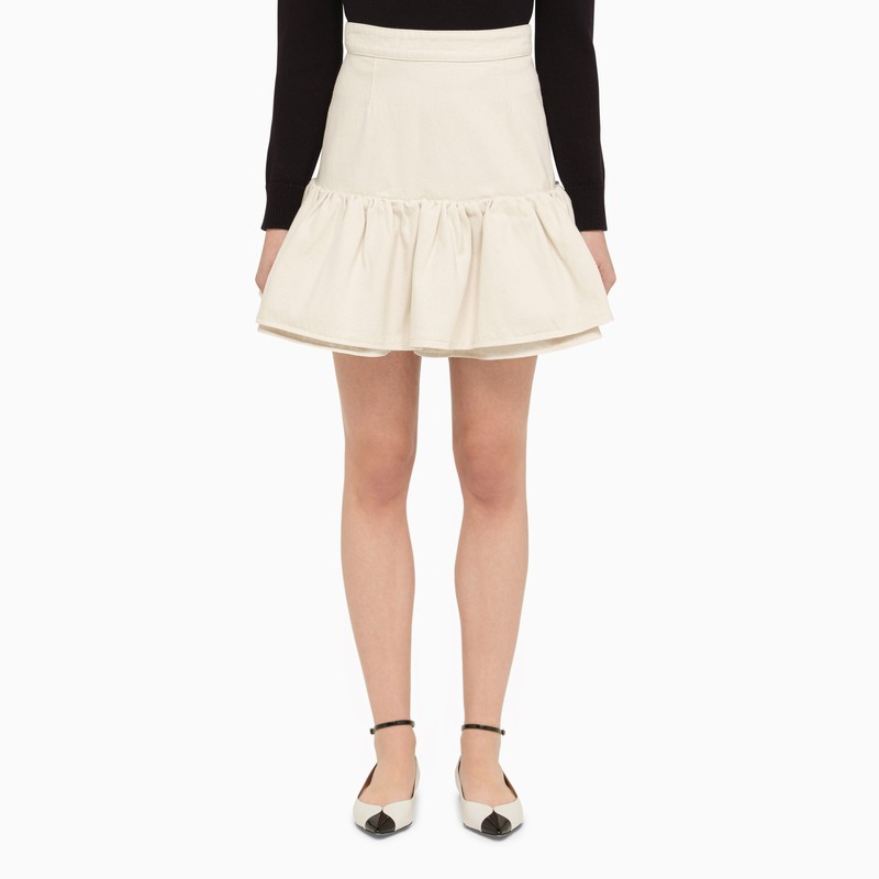 White cotton flounced mini skirt