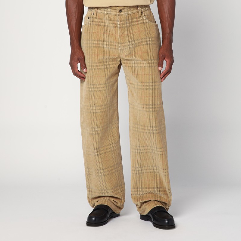 Sand-coloured check corduroy trousers