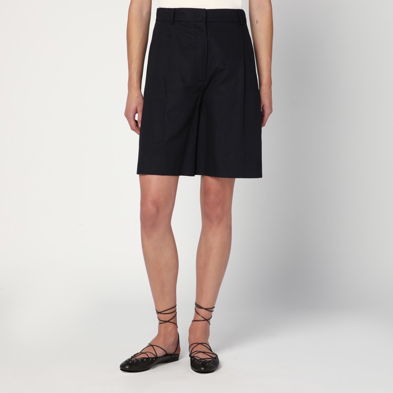 Black Bermuda shorts in cotton and linen