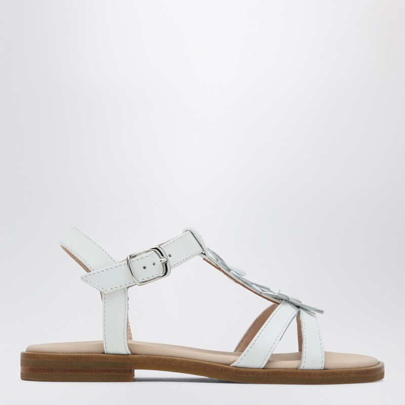 White sandal with applied flowers