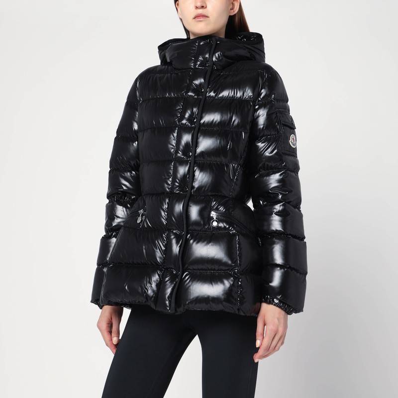 Black down jacket in lacquered nylon