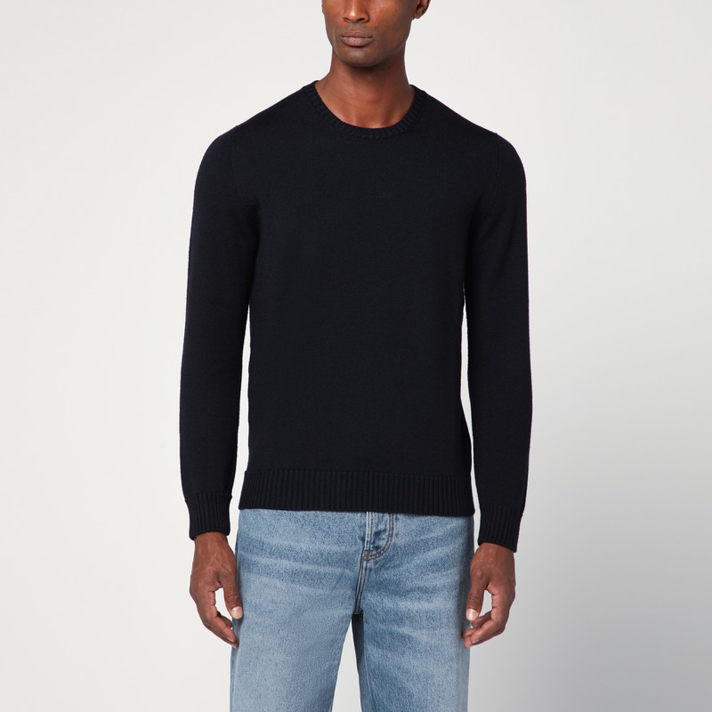 Navy blue wool crew neck sweater