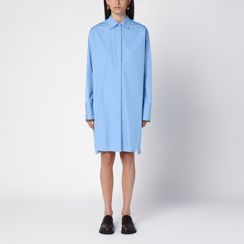 Light blue cotton turn-up chemisier dress