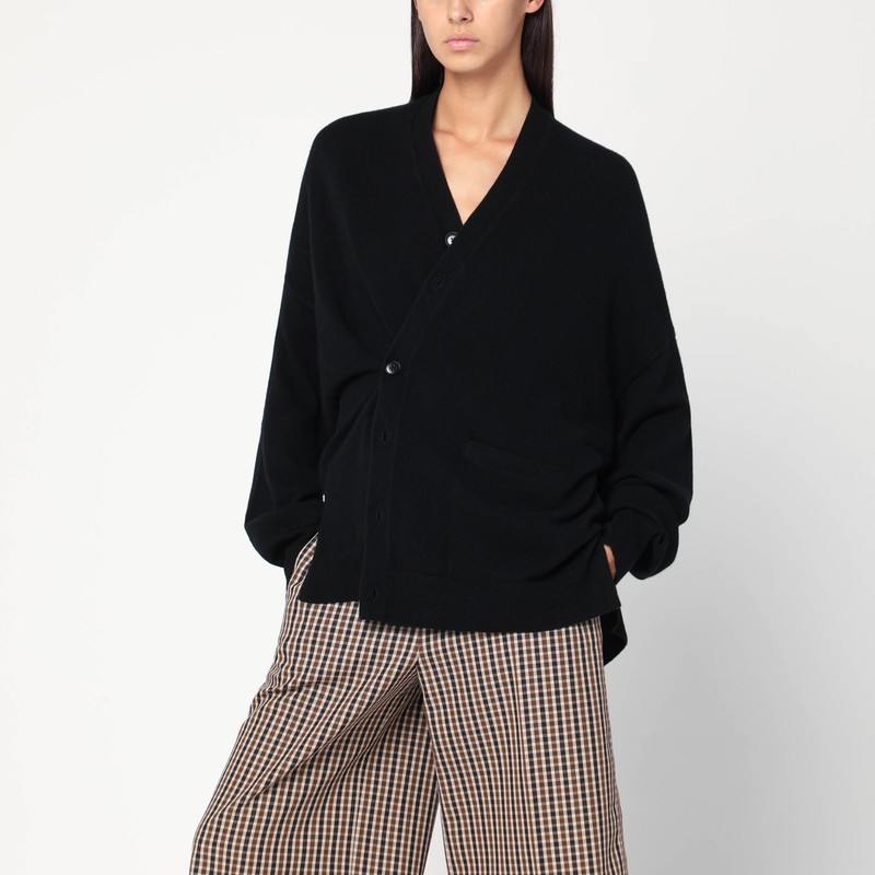 Asymmetrical black cashmere cardigan