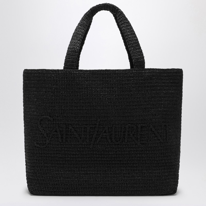 Black Raffia Tote Bag with logo