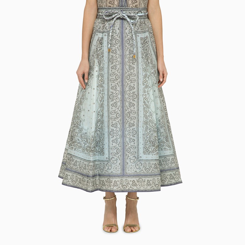 Multicoloured blue silk and linen skirt