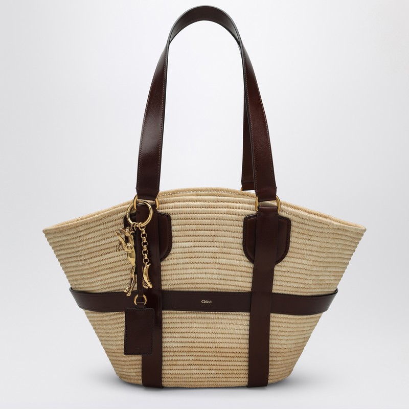 Tote bag Kerala 25 in raffia and brown leather