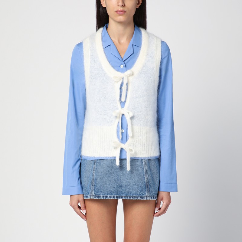 White mohair lace-up vest