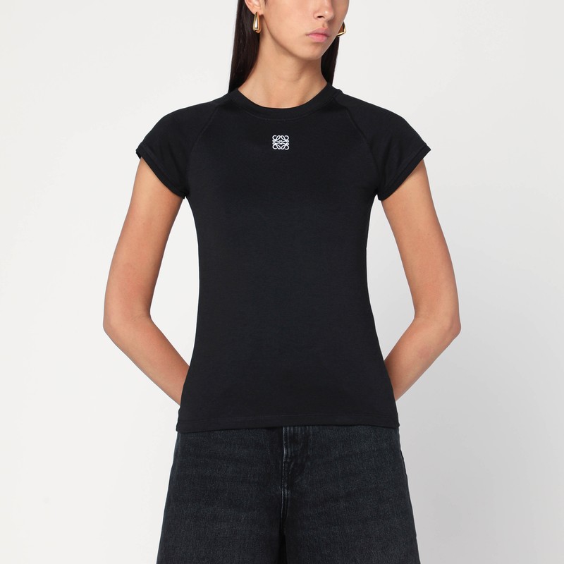 Black cotton-blend T-shirt with Anagram logo
