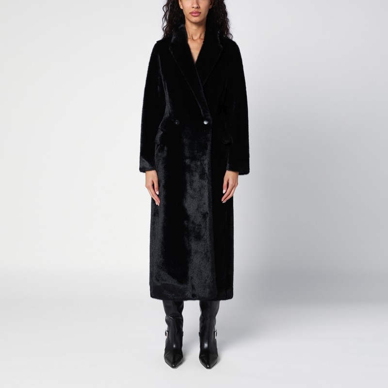Black long faux fur coat