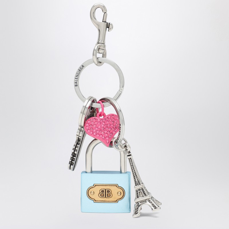 Keychain with lock and heart of crystals