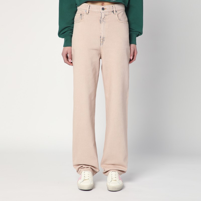 Dyed-effect pink denim jeans