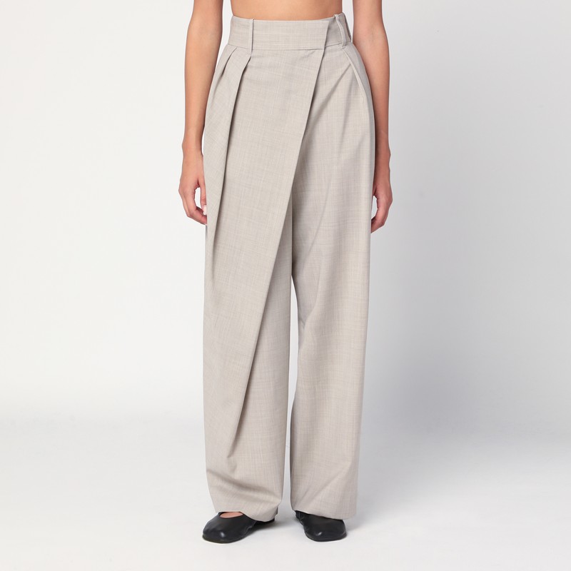 Beige melange wool wrap trousers