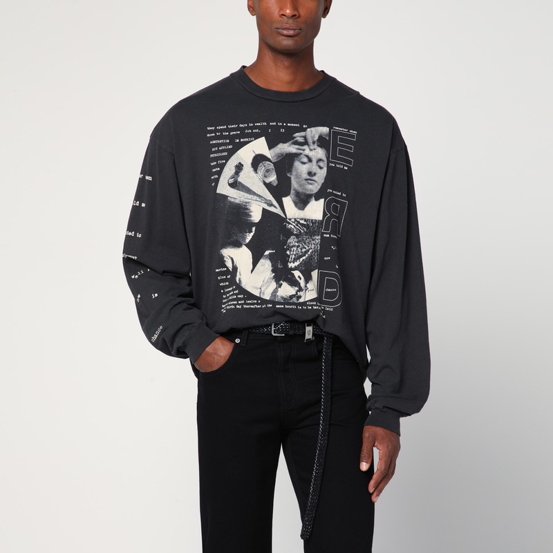Black vintage-effect T-shirt with print