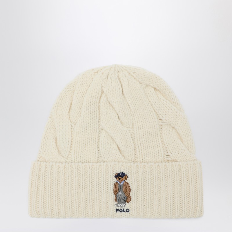 Polo Bear hat in cream wool