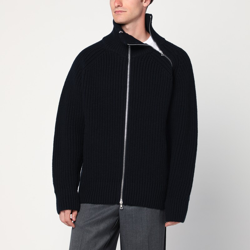 Black wool zip-up cardigan