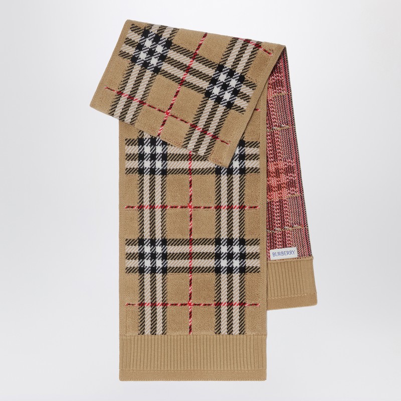 Sand-colored scarf with Check pattern