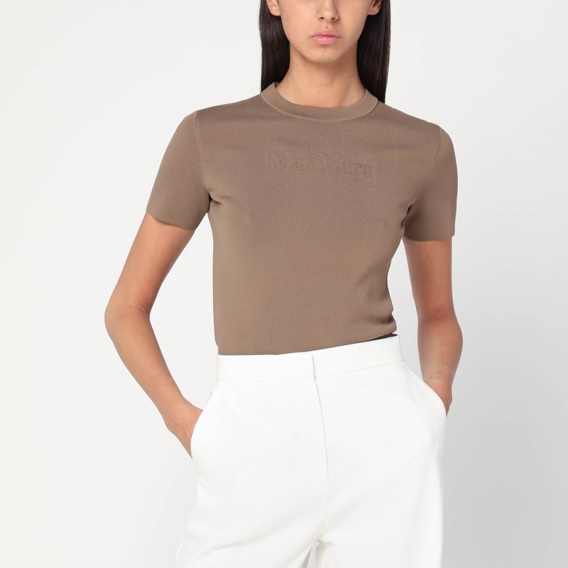 Hazelnut-coloured T-shirt in viscose crêpe