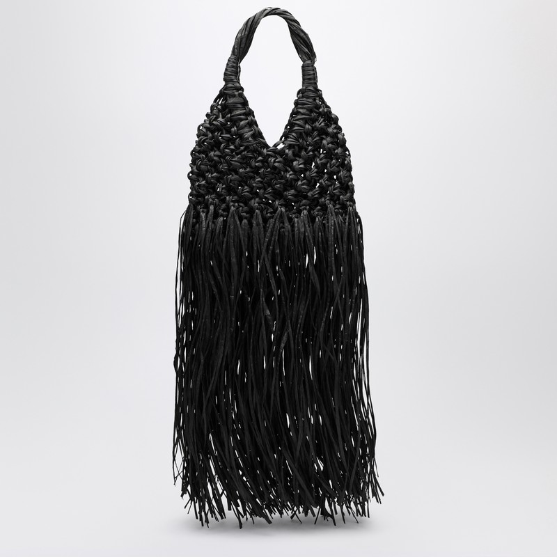 Black Vannifique Fringes bag in leather and raffia