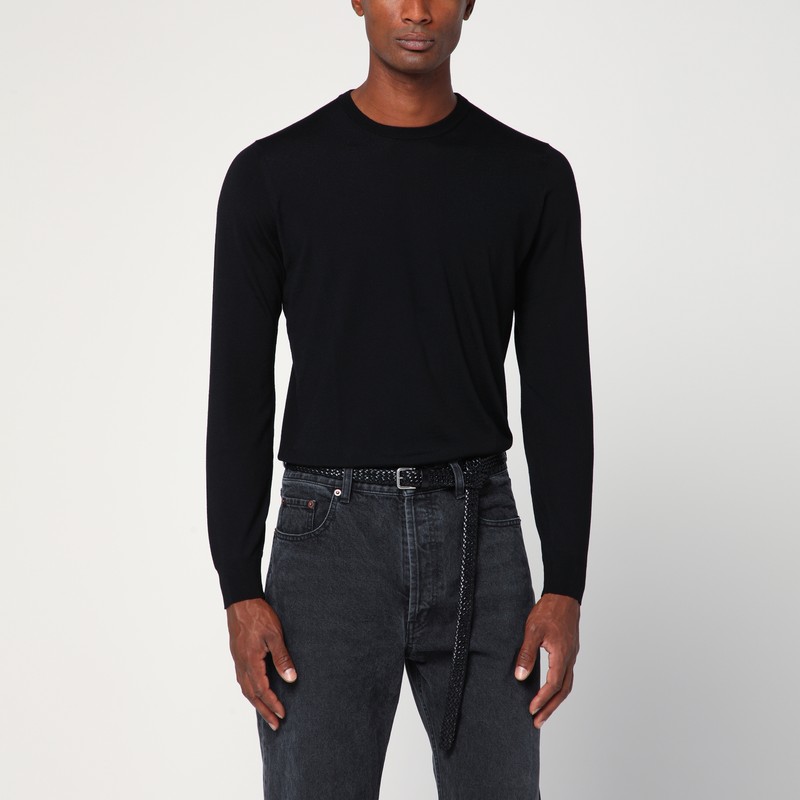 Black wool crew neck sweater