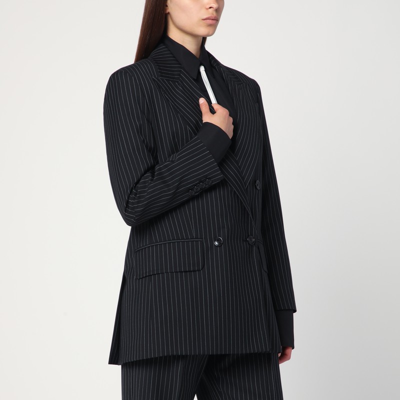 Black pinstriped double-breasted wool jacket