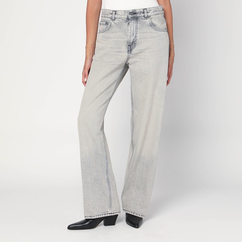 Wide pearl grey washed effect jeans