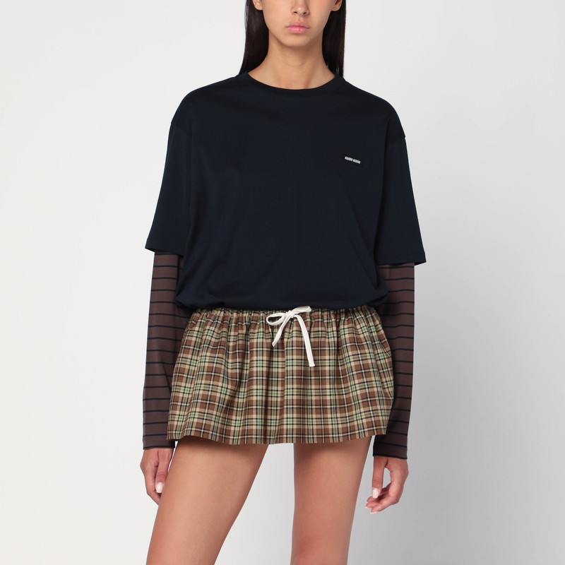 Double-layer knit top blue/cocoa