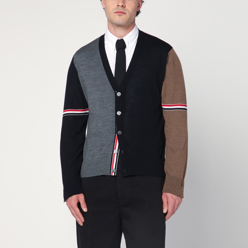 Navy/grey/brown wool cardigan