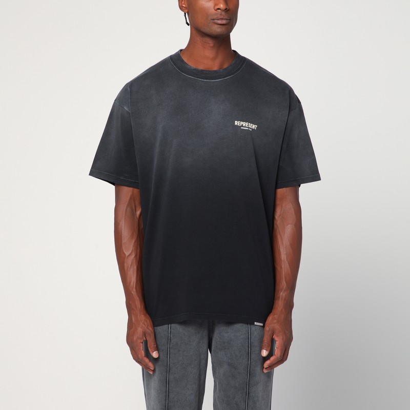 Washed black cotton T-shirt with logo
